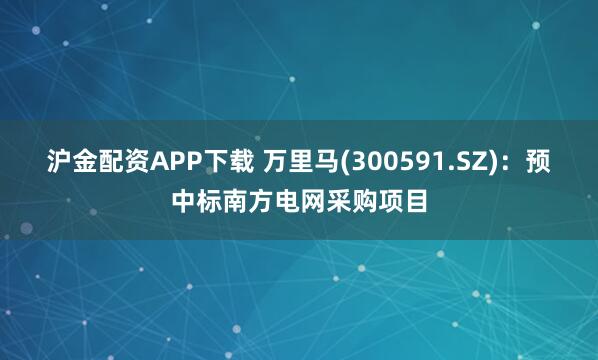 沪金配资APP下载 万里马(300591.SZ)：预中标南方电网采购项目