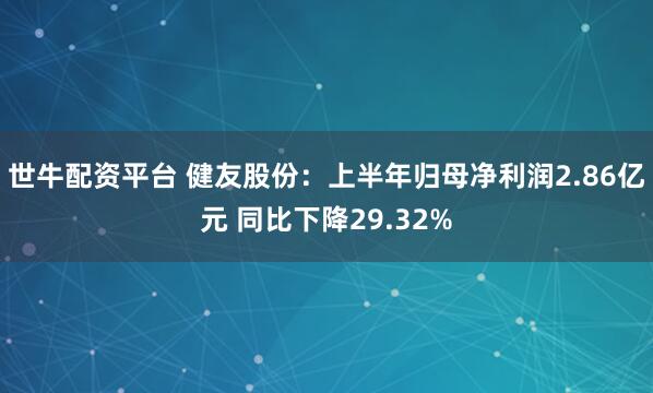 世牛配资平台 健友股份：上半年归母净利润2.86亿元 同比下降29.32%
